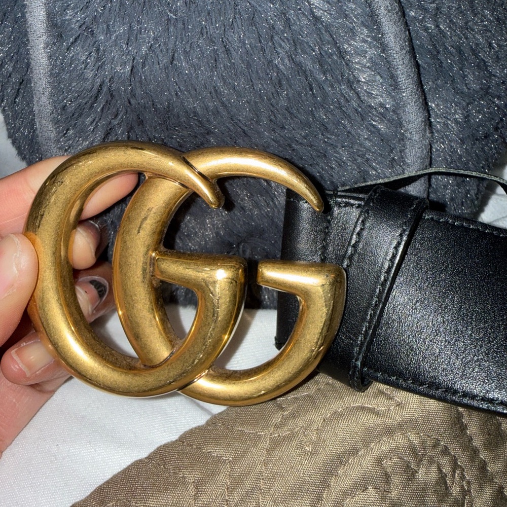 Gucci Black Belt with Gold GG Emblem